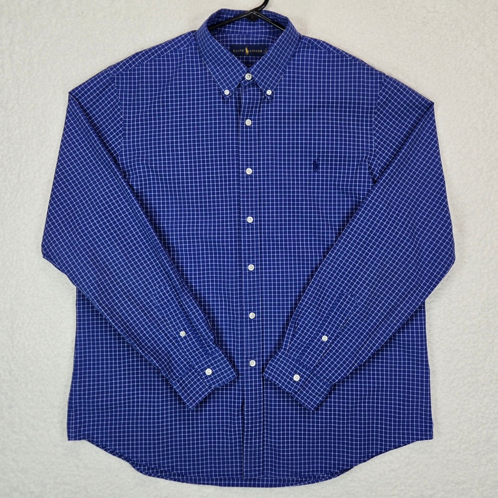 Ralph Lauren Button Down Shirt Mens XL Blue Windowpane Check Long Sleeve Cotton - Picture 3 of 14